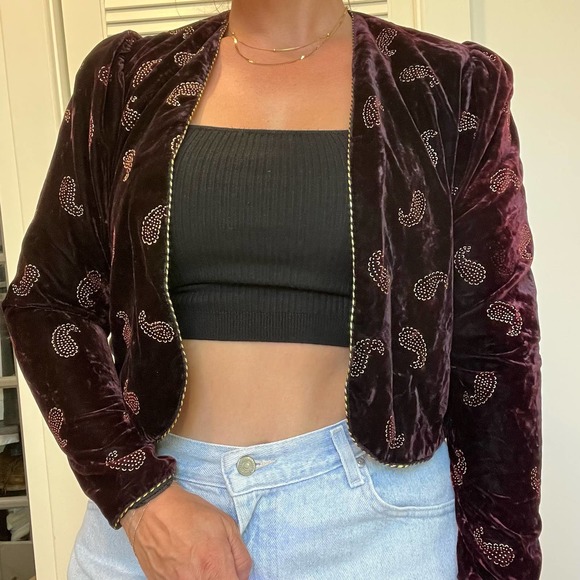 Awesome Vintage Velour Blazer With Paisley Beading - Picture 5 of 7